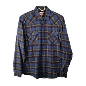 Wrangler Men's Small Blue Plaid Long Sleeve Flannel Button Up Shirt